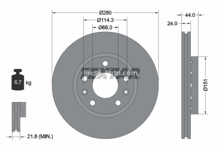 Disc frână TEXTAR, față, pentru: DACIA DUSTER, DUSTER/SUV; NISSAN TERRANO; RENAULT ARKANA I, CAPTUR II, DUSTER, EXPRESS/MINIVAN 1.0-Electric 10.07-