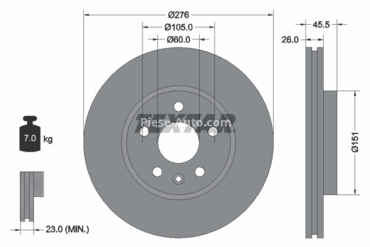 Disc frână TEXTAR, față, pentru: OPEL ASTRA H CLASSIC, ASTRA J, ASTRA J GTC 1.2-Electric 01.09-