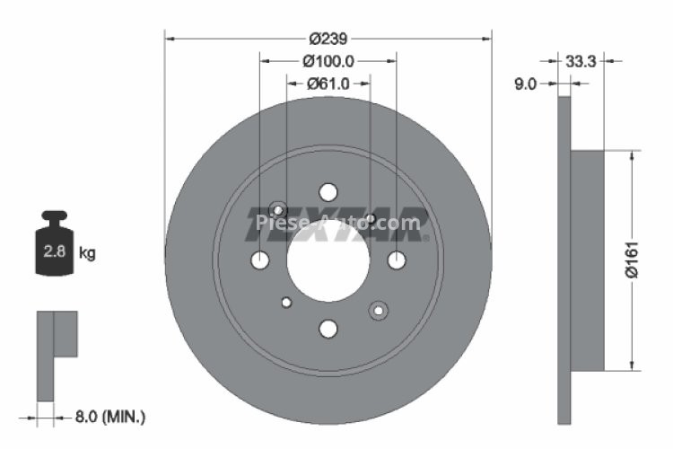 Disc frână TEXTAR, spate, pentru: HONDA JAZZ III, JAZZ IV 1.2/1.3/1.4 07.08-