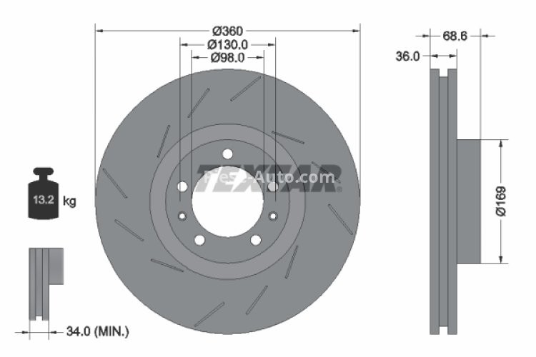 Disc frână TEXTAR, față, dreapta, pentru: PORSCHE PANAMERA 3.0-4.8 07.09-10.16