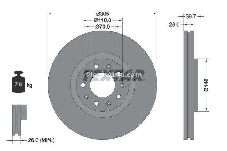 Disc frână TEXTAR, față, pentru: ALFA ROMEO 159, BRERA, GIULIETTA, GIULIETTA/HATCHBACK, SPIDER; CHRYSLER 200; DODGE DART; FIAT 500X; JEEP COMPASS, RENEGADE 1.0-3.2 06.05-
