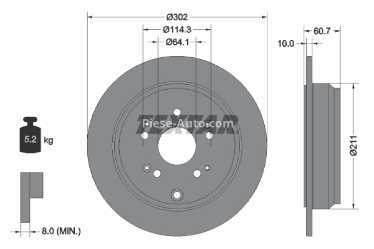 Disc frână TEXTAR, spate, pentru: HONDA CR-V III, CR-V IV 1.6D-2.4 10.06-