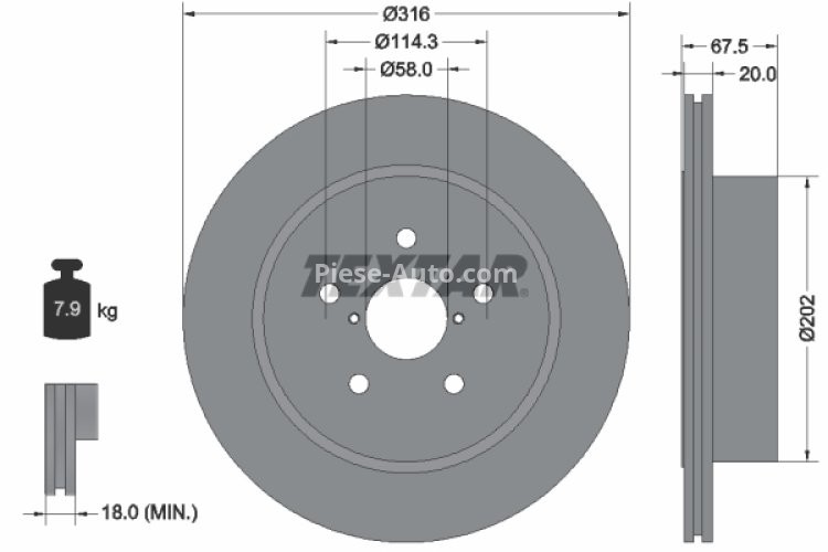 Disc frână TEXTAR, spate, pentru: SUBARU IMPREZA 2.0/2.5 11.01-12.07