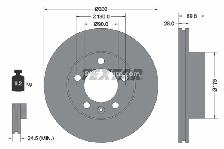 Disc frână TEXTAR, față, pentru: RVI MASCOTT; NISSAN INTERSTAR, NV400; OPEL MOVANO B; RENAULT MASTER III 2.3D/3.0D/Electric 05.04-