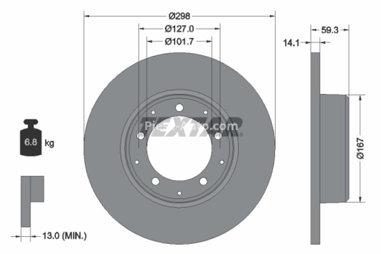 Disc frână TEXTAR, spate, pentru: LAND ROVER DEFENDER 2.2D-4.0 08.90-02.16