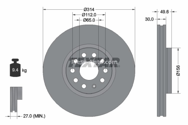 Disc frână TEXTAR, față, pentru: SEAT ALHAMBRA, TARRACO; SKODA KODIAQ; VW SHARAN, TIGUAN, TIGUAN/SUV 1.4-2.0D 05.10-