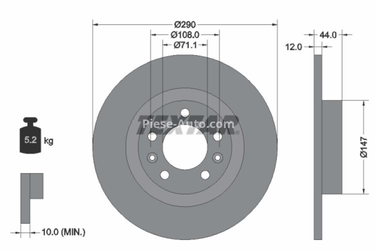 Disc frână TEXTAR, spate, pentru: PEUGEOT 508 I, 508/KOMBI 1.6-2.2D 11.10-