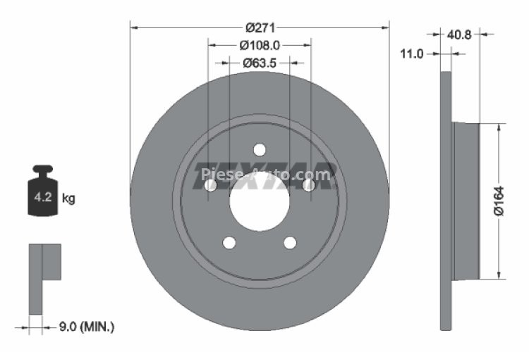 Disc frână TEXTAR, spate, pentru: FORD FOCUS III, FOCUS III/KOMBI; FORD USA FOCUS 1.0-Electric 07.10-02.20