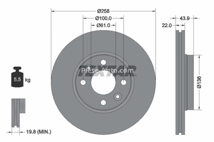 Disc frână TEXTAR, față, pentru: MERCEDES CITAN MIXTO (DOUBLE CABIN), CITAN (MPV), CITAN/MINIVAN (W415); DACIA DOKKER 0.9-Electric 11.02-