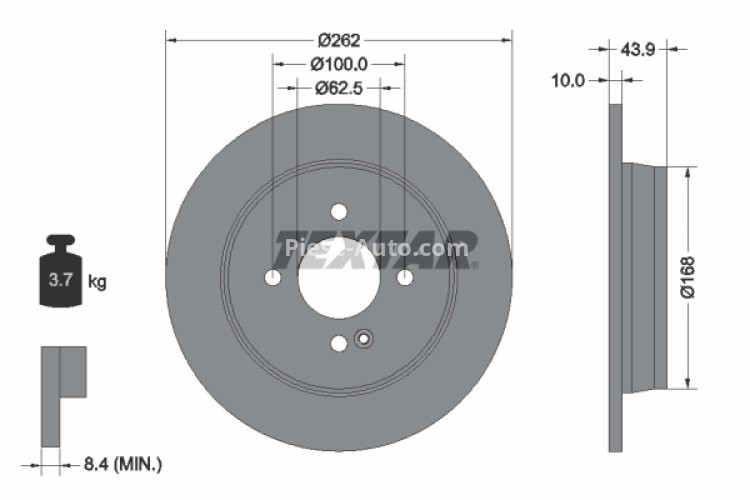 Disc frână TEXTAR, spate, pentru: HYUNDAI ACCENT IV, ACCENT V, BAYON, I20 ACTIVE, I20 II, I20 III, SOLARIS; KIA RIO III, RIO IV, STONIC 1.0-1.6D 11.10-