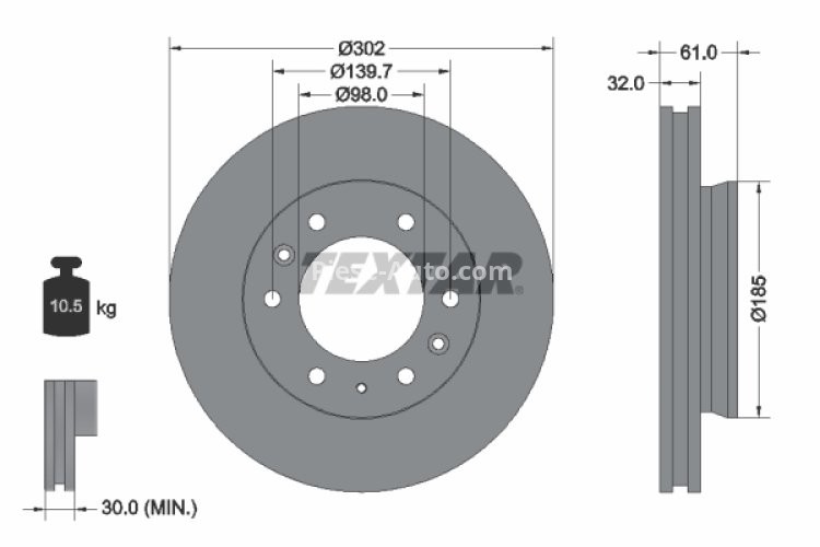 Disc frână TEXTAR, față, pentru: FORD RANGER 2.0D-3.2D 04.11-