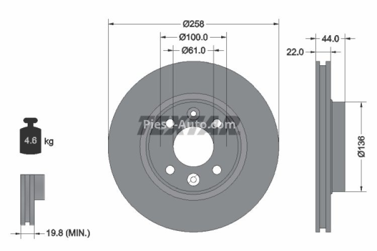 Disc frână TEXTAR, față, pentru: DACIA LOGAN II, LOGAN MCV II, SANDERO II; LADA XRAY; RENAULT CLIO IV, CLIO IV/HATCHBACK 0.9-Electric 06.11-