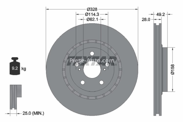 Disc frână TEXTAR, față, pentru: TOYOTA HIGHLANDER / KLUGER, PREVIA III, RAV 4 III, RAV 4 IV 2.0-3.5H 10.05-