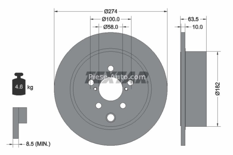 Disc frână TEXTAR, spate, pentru: SUBARU FORESTER, IMPREZA, XV 1.6-2.5 12.11-
