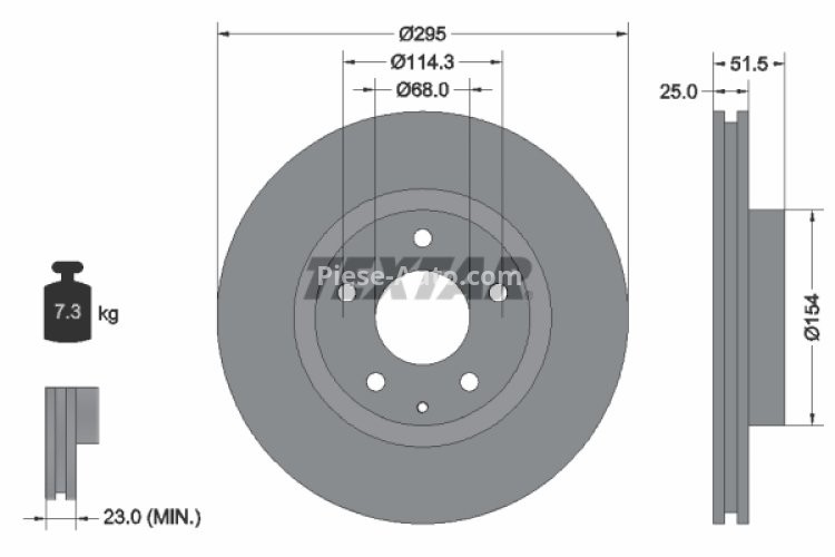 Disc frână TEXTAR, față, pentru: MAZDA 3, 3/HATCHBACK, CX-3 1.5-2.2D 07.13-
