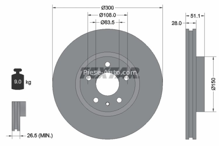 Disc frână TEXTAR, față, pentru: FORD MONDEO V 1.0-2.5 09.12-