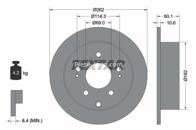 Disc frână TEXTAR, spate, pentru: MITSUBISHI ECLIPSE IV, GALANT IX 2.4 10.03-