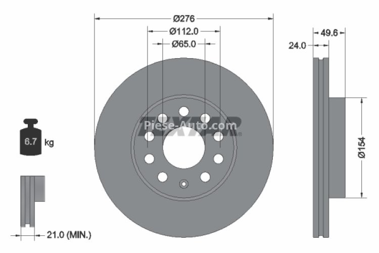 Disc frână TEXTAR, față, pentru: AUDI A3; SEAT LEON, LEON SC, LEON ST; SKODA OCTAVIA III; VW GOLF ALLTRACK VII, GOLF SPORTSVAN VII, GOLF VII 1.0-2.0D 08.12-
