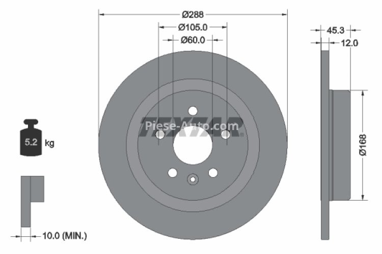 Disc frână TEXTAR, spate, pentru: OPEL ASTRA K, ASTRA K/KOMBI 1.0-1.6D 06.15-