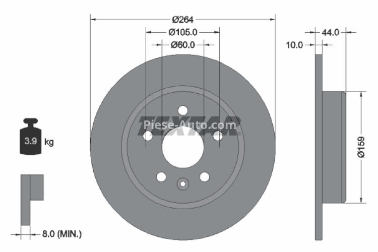 Disc frână TEXTAR, spate, pentru: OPEL AMPERA-E, ASTRA K, ASTRA K/KOMBI 1.0-Electric 06.15-