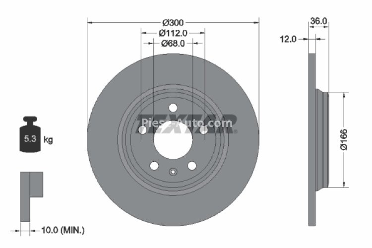 Disc frână TEXTAR, spate, pentru: AUDI A4 ALLROAD B9, A4 B8, A4 B9, A5, A6 ALLROAD C8, A6 C7, A6 C8, A7, Q5 1.4-4.0 06.07-