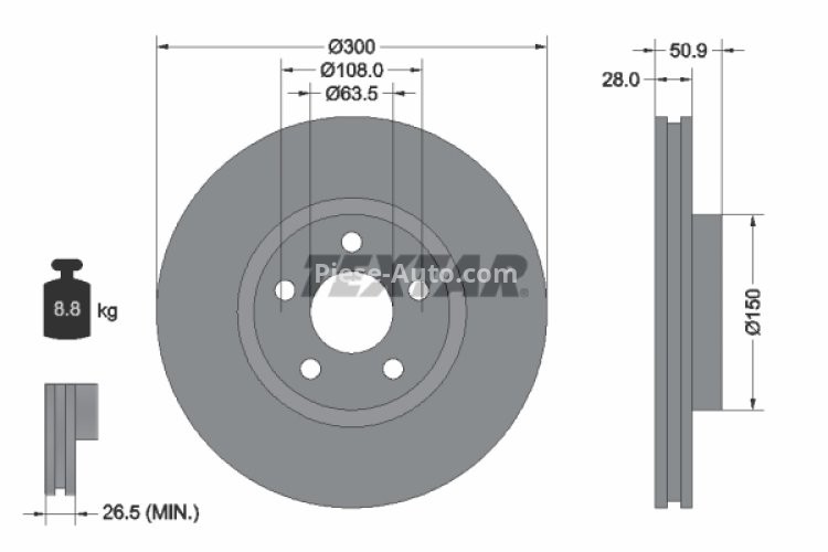 Disc frână TEXTAR, față, pentru: FORD GALAXY III, S-MAX 1.5/2.0/2.0D 01.15-