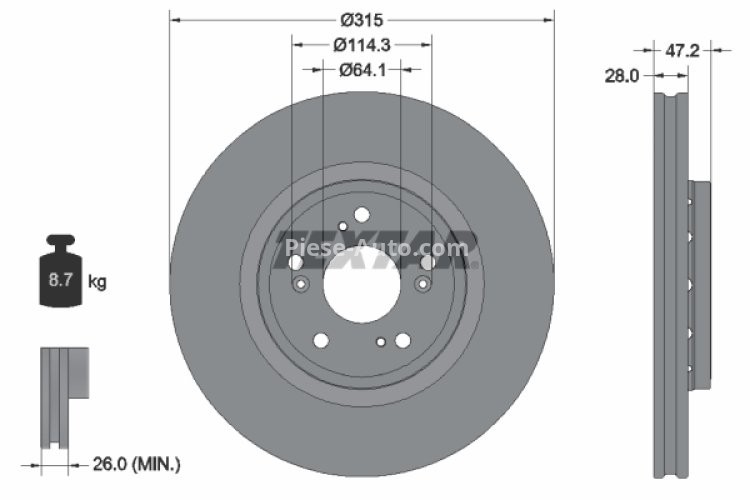 Disc frână TEXTAR, față, pentru: HONDA CR-V IV 1.6D/2.2D/2.4 01.12-