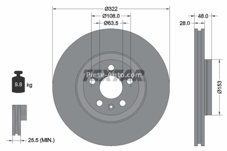Disc frână TEXTAR, față, pentru: VOLVO S60 III, S90 II, V60 II, V90 II, XC40, XC60 II 1.5-Electric 03.16-