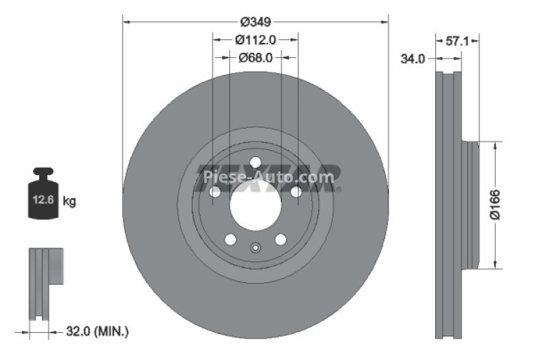 Disc frână TEXTAR, față, pentru: AUDI A4 ALLROAD B9, A4 B9, A5, A6 C8, A7, A8 D5, Q5, Q7; VW TOUAREG 1.4-4.0H 01.15-