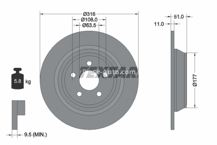 Disc frână TEXTAR, spate, pentru: FORD GALAXY III, S-MAX; FORD USA EDGE 1.5-2.7 01.15-