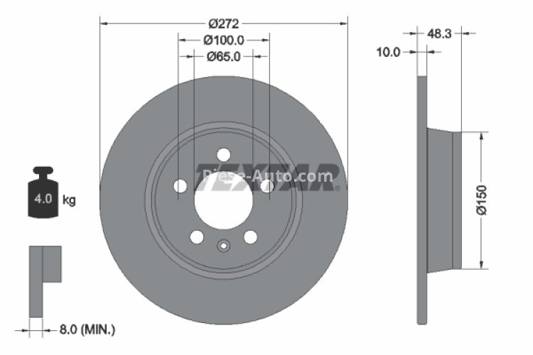 Disc frână TEXTAR, spate, pentru: AUDI A1 1.0-1.8 11.14-10.18