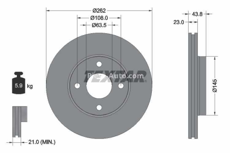 Disc frână TEXTAR, față, pentru: FORD FIESTA VII 1.0-1.5D 05.17-
