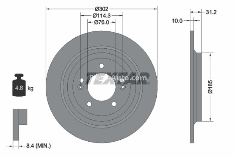 Disc frână TEXTAR, spate, pentru: HYUNDAI NEXO, TUCSON, TUCSON/SUV; KIA SPORTAGE IV, SPORTAGE V 1.6-Electric 06.15-