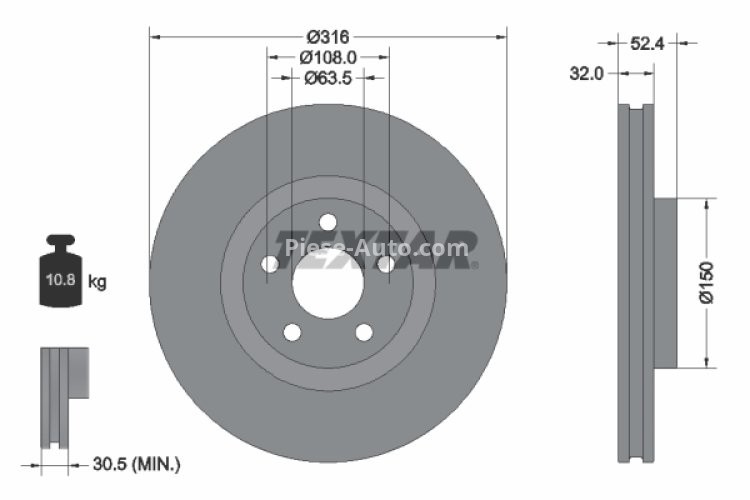 Disc frână TEXTAR, față, pentru: FORD GALAXY III, S-MAX; FORD USA EDGE 1.5-2.7 01.15-