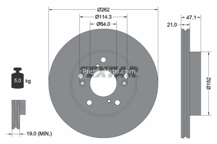 Disc frână TEXTAR, față, pentru: HONDA CIVIC IX, CIVIC VIII 1.4-2.2D 09.05-12.16
