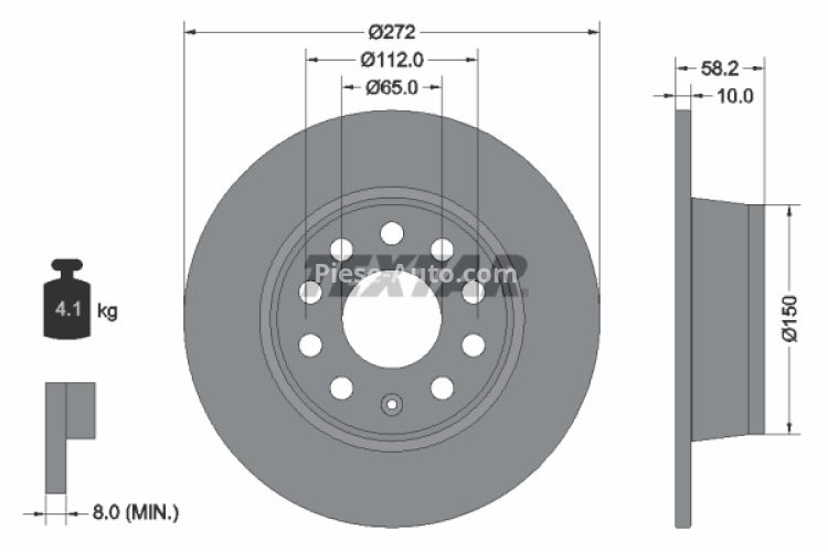 Disc frână TEXTAR, spate, pentru: AUDI Q2; SEAT ATECA, LEON, LEON SC, LEON ST; SKODA KAROQ, OCTAVIA IV; VW JETTA VII, TAOS, TIGUAN, T-ROC 1.0-2.0D 09.12-