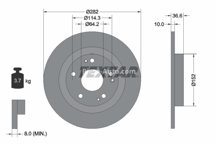 Disc frână TEXTAR, spate, pentru: HONDA CIVIC X 1.0/1.5/1.6D 08.16-12.22