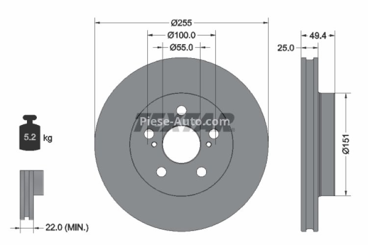Disc frână TEXTAR, față, pentru: TOYOTA PRIUS, PRIUS PHV 1.8H 09.15-