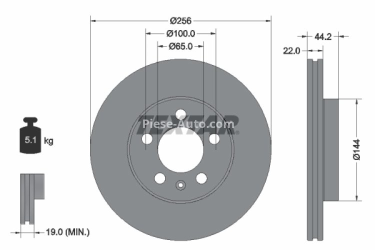 Disc frână TEXTAR, față, pentru: AUDI A1, A1 ALLSTREET, A1 CITY CARVER; SEAT ARONA, IBIZA IV ST, IBIZA V; SKODA FABIA IV, KAMIQ, SCALA; VW POLO VI 1.0-2.0 03.10-