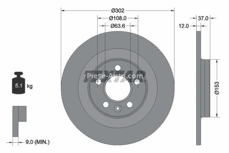 Disc frână TEXTAR, spate, pentru: VOLVO XC40 1.5-Electric 10.17-