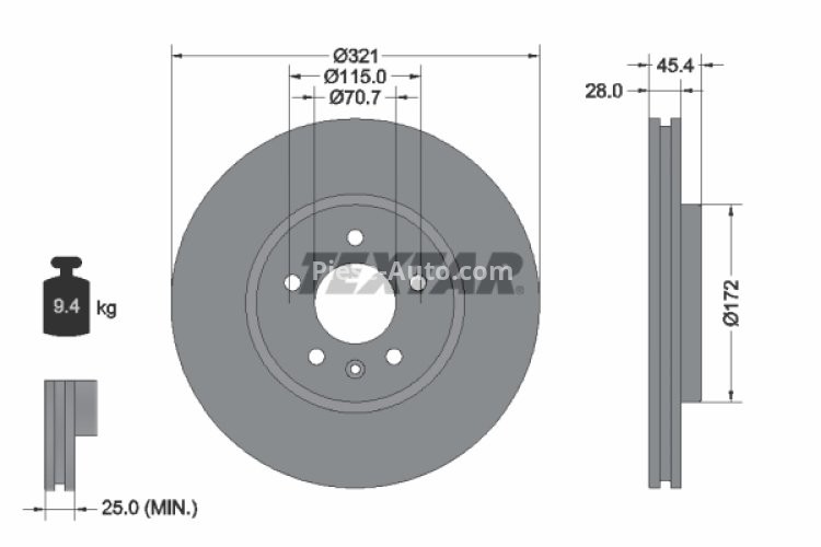 Disc frână TEXTAR, față, pentru: OPEL INSIGNIA B, INSIGNIA B COUNTRY, INSIGNIA B GRAND SPORT 1.5-2.0D 03.17-