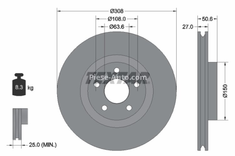 Disc frână TEXTAR, față, pentru: FORD FOCUS IV, KUGA III 1.0-2.5H 01.18-