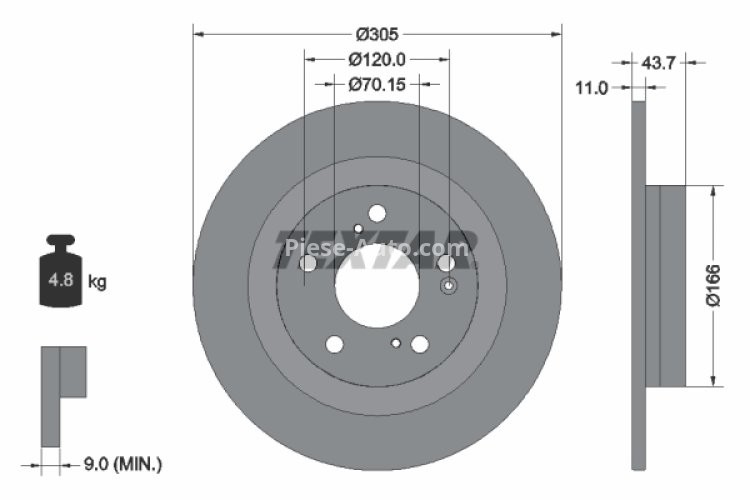 Disc frână TEXTAR, spate, pentru: HONDA CIVIC X, CIVIC XI 2.0 06.17-