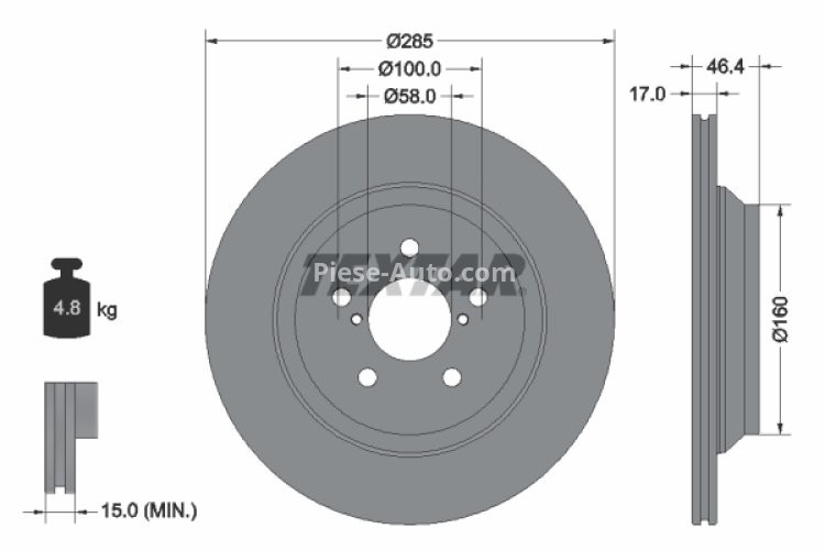 Disc frână TEXTAR, spate, pentru: SUBARU IMPREZA, XV 1.6/2.0/2.0H 10.16-