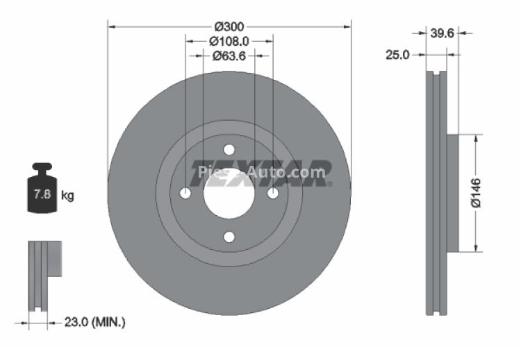 Disc frână TEXTAR, față, pentru: FORD ECOSPORT 1.0-2.0 08.12-