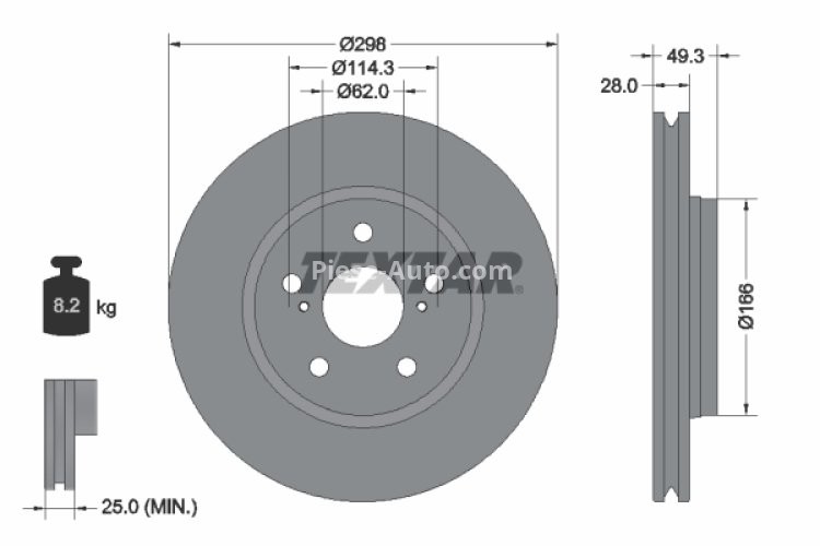 Disc frână TEXTAR, față, pentru: TOYOTA C-HR, COROLLA 1.2-2.0H 10.16-
