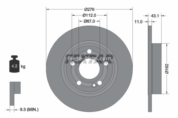 Disc frână TEXTAR, spate, pentru: MERCEDES A (V177), A (W177), B SPORTS TOURER (W247), CLA (C118), CLA SHOOTING BRAKE (X118) 1.3-2.0H 03.18-