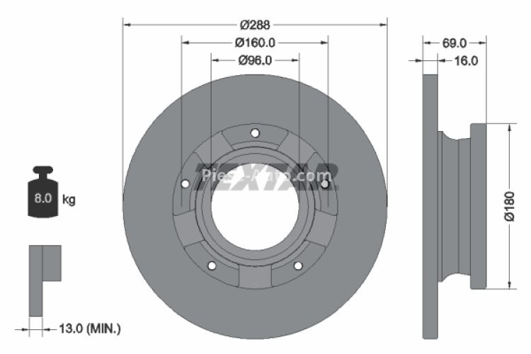 Disc frână TEXTAR, spate, pentru: FORD TOURNEO CUSTOM V362, TRANSIT CUSTOM V362, TRANSIT V363 1.0H-2.2D 04.12-