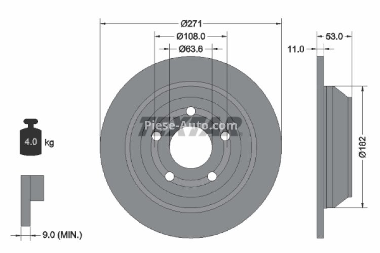 Disc frână TEXTAR, spate, pentru: FORD PUMA 1.0-1.5D 09.19-