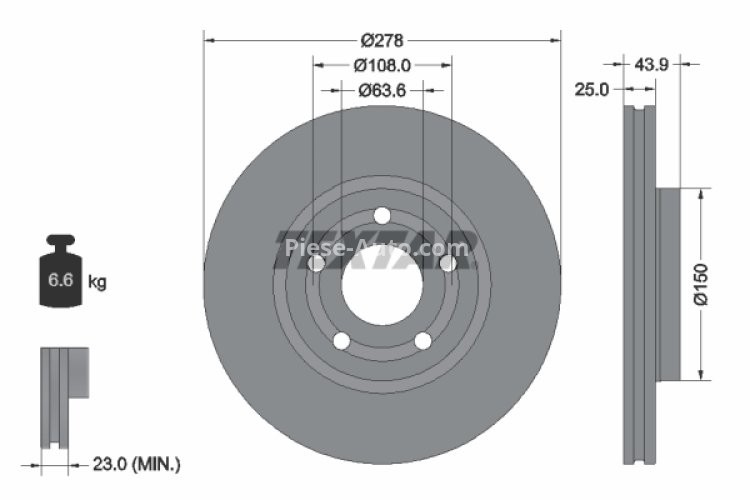 Disc frână TEXTAR, față, pentru: FORD PUMA 1.0-1.5D 09.19-